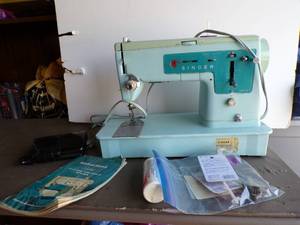 lot 39 image: Vintage 60s Stylist Zig Zag Sewing Machine, Cord, Foot Pedal, Accessories and Manual.