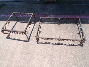 lot 75 image: 2- Vintage Handmade Cast Iron PatioGarden Tables, No Tops, 1- 24x24, 1-40x26