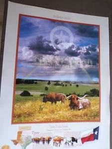 lot 170 image: 2003 Three Tough Breeds Pioneer, Buffalo, Longhorns Liberty Series Collection Print by Gary Crouch, About 18 x 24 Hand Signed