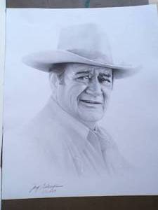 lot 174 image: 1988 John Wayne Pencil Art Print by Gary Saderup, About 20 x 24
