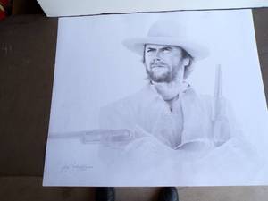lot 178 image: 1987 Clint Eastwood as Outlaw Josie Wales Pencil Art Print by Gary Saderup, About 20 x 24