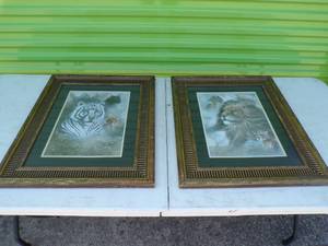 lot 181 image: 2- Pieces of Big Cat Framed Wall Art, About 22 x  26 2 X Money