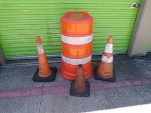 lot 187 image: Safety Barrel and 3 Cone Pylons