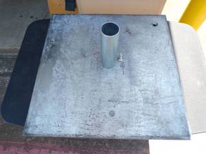 lot 198 image: 2- 18x 18 Steel Pipe and Drape Stand PlateUmbrella Stand With Adjustable Stand Pipe, 35 Pounds Each.