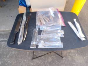 lot 206 image: Lot of Mixed Cutlery, Steak Knives, Olive Forks, Carving Knife and Serving Set