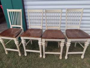 lot 117 image: four bar stool chairs. seat about 2 foot with back about 42 inches tall
