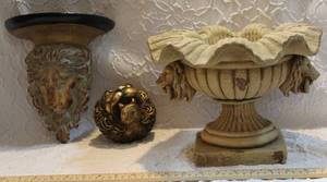 lot 44 image: lion shelf  lion planter  lion ball decor