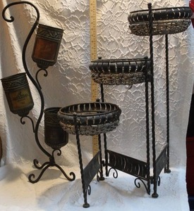 lot 59 image: 2-decorative 3 tear plant holders one folds see pics