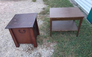 lot 96 image: two-side tables  one opens but needs to be adjusted dont close all the way as seen in 5th pic