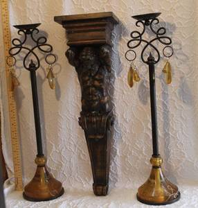 lot 78 image: erotic nude male man corbel sconce 2 ft has a corner missing see in pic   2 candle holders