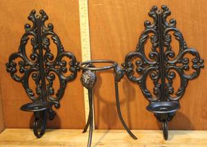 lot 145 image: wall art candle holders and a stand with lions on it