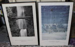 lot 164 image: Multnomah Falls Photography Print, Black and White Waterfall in Oregon, Pacific Northwest Nature Photo Wall Art and WOLVES by Heather Parr Fentress poster Sierra Club rolled