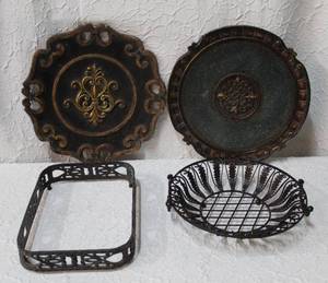 lot 175 image: Southern Living At Home Clairmont Casserole Caddy and two decorative platters and a basket see pictures