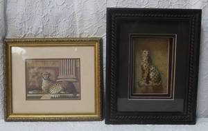lot 182 image: shadow box containing a representation of a leopard or cheetah. And small picture to match