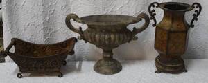 lot 187 image: vintage or antique urn-shaped vase, Footed Metal PlanterBowl Centerpiece Scrolled Container with Handles and more see pictures
