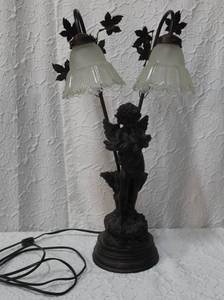 lot 197 image: Antique Bronze Statue Sculpture Angel Cherub  Lamp Ivy Floral