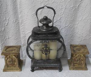 lot 201 image: Metal and glass lantern and candle holders