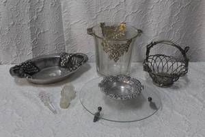 lot 203 image: Ice bucket with grapes on it and glass tray with grape feet and many more things see all pictures