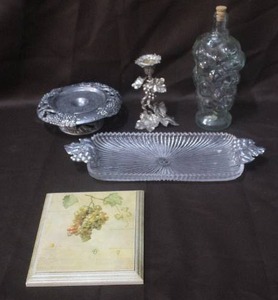 lot 206 image: Grape glass decanter with cork and candle holders and more see pictures