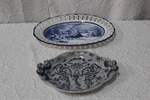 lot 211 image: Cracker Barrel Blue And White 16 Reticulated Platter and Dannys Fine Porcelain Hand Painted Decorative Plate