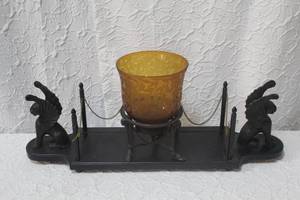 lot 215 image: Egyptian Styled Decanter Centerpiece and a candle holders
