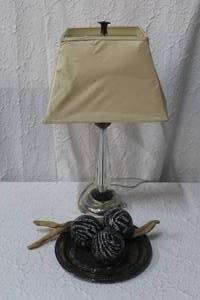 lot 227 image: Lamp and decorative balls and small piece of driftwood and silver tray