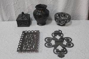 lot 229 image: Small nut bowl and a metal trinket box vase and more see pictures