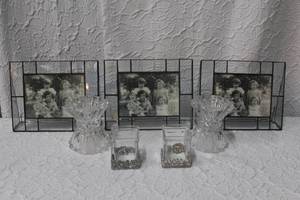 lot 233 image: 3-j.devlin glass art photo frames and to critical candle holders and candle holders one with a bee and one with a sun