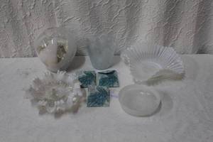 lot 253 image: Hand crafted vases white swirle s and other white dishes