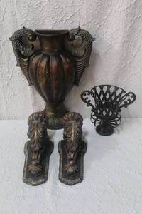 lot 294 image: Wall decor and small decorative metal vase