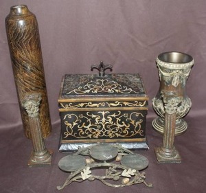 lot 298 image: Tall wood vase and candle holders and more see pictures