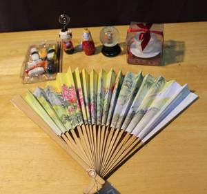 lot 324 image: a decorative memo or photo holder small globe and sushi erasers and hand fan and more see pictures