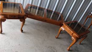 lot 404 image: coffee table and two side tables all with glass