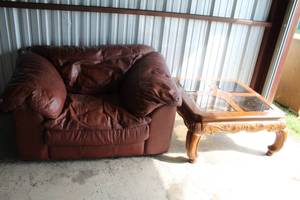 lot 406 image: leather chair and table with glass