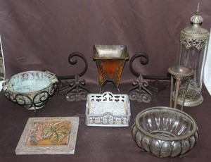 lot 377 image: Mixed Lot of home decor like Fleur de Lis things and vases and much more see pictures