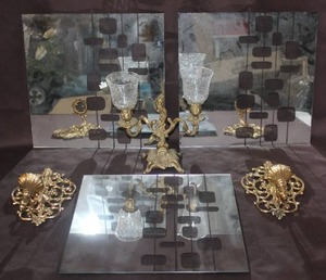 lot 388 image: Decorative mirrors and wall hanging candle holders and candle holder with stand