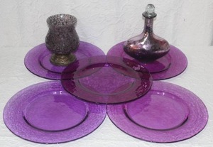 lot 394 image: Lot of large purple plates and a genie vase with top much more see pictures