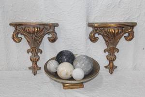 lot 395 image: Wall shelfs  decorative vintage marble balls and 3 small ones are sparkly so may not be marble maybe Stone  and more see pictures