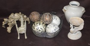 lot 420 image: Apple shaped basket full of decorative balls and swan bowl and much more see pictures