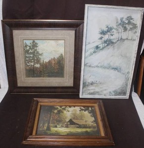 lot 443 image: Vintage Inspired Watercolor Landscape Framed Art and Dalhart Winberg Framed Print - Obscurity and more