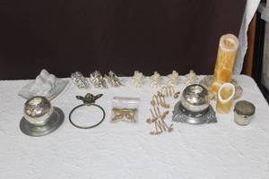 lot 447 image: Mixed of napkin rings and Cylinders & Candle Covers and salt and pepper shakers and more see pictures