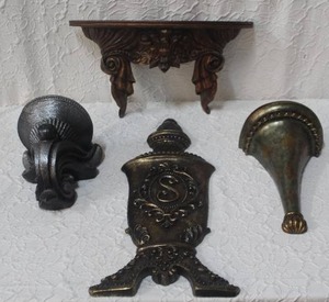 lot 453 image: Decorative wall shelf and decorative wall art