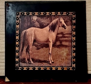 lot 56 image: Rare AntiqueVintage Horse Art Painted Entirely on Leather