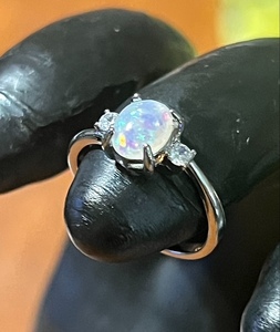 lot 62 image: .925 Sterling SilverPlatinum Plated Opal Ring