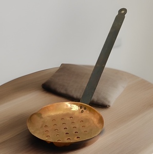 lot 76 image: Primitive Farmhouse AntiqueVintage Copper StrainerDrainerSkimmer W Wrought Iron Handle