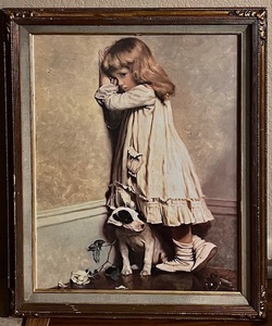 lot 80 image: Vintage Framed Print In Disgrace -&nbsp Girl in Corner with Dog - by Charles Burton