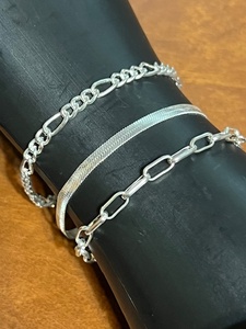 lot 101 image: Three (3) NEW .925 Sterling Silver Plated Cuban Chain Bracelets