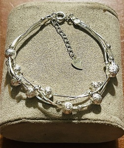 lot 115 image: .925 Sterling Silver Bohemian Style Simple Adjustable Bracelet WMulti-Layer Design &amp Floral Pendant