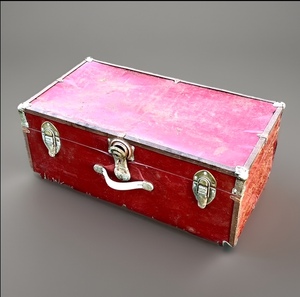 lot 139 image: Red Flat-Top Steamer Trunk With Contents