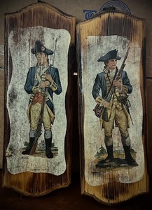 lot 146 image: Two (2) Vintage Signed Frederick Elmiger Continental Army Wood Wall Plaques